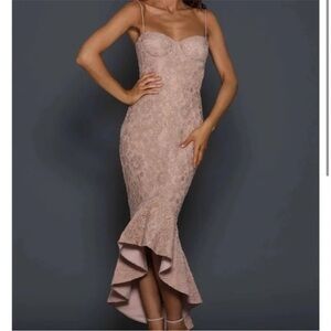 Elle Zeitoune Blush Lace Midi Dress